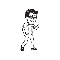 Handsome Man Black and White Illustration Vector Image Male Portrait Fashion Sketch Line Art Design