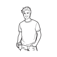 Handsome Man Black and White Illustration Vector Image Male Portrait Fashion Sketch Line Art Design