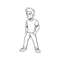 Handsome Man Black and White Illustration Vector Image Male Portrait Fashion Sketch Line Art Design