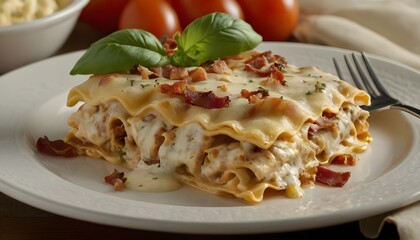 piece of chicken bacon ranch lasagna on a plate