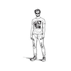 Handsome Man Black and White Illustration Vector Image Male Portrait Fashion Sketch Line Art Design