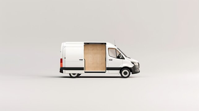 White cargo van with open side door on a light background