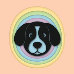 Papercut dog face illustration with rainbow layers