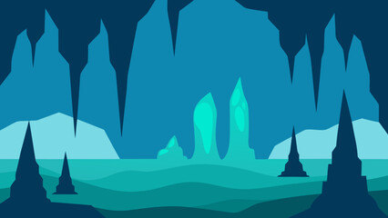 Glimmering Stalactites and Stalagmites in a Nature Cave Vector Scene