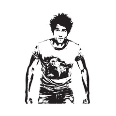 Handsome Man Black and White Illustration Vector Image Male Portrait Fashion Sketch Line Art Design