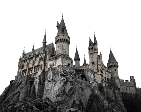 Enchanting fortress of old rising against the void, a silhouette of timeless mystery and grandeur