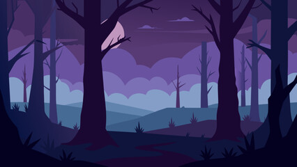 Eerie Twilight Forest Vector Nature Illustration Mysterious Woodland Scene