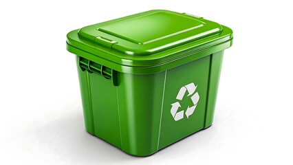 Green recycling bin with recycle symbol isolated on white background for waste management and eco-friendly concept
