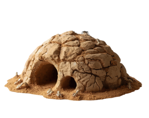 Intricate Clay Anthill Construction with Metallic Ants Showcasing Social Insect Behavior