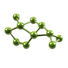 Obraz premium Green molecular structure model with interconnected spheres and rods showcasing science and technology concepts on transparent background