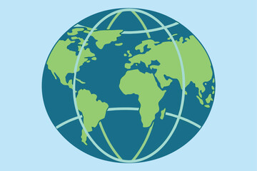 Stylized globe with continents in green on a light blue background world earth