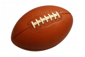 Rotating brown leather football, photorealistic 3d rendering with transparent background, showcasing professional sports equipment design