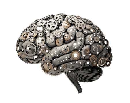 Intricate Metallic Gear Brain Representing Human Intellect and Mechanical Mindset in 3D Rendering