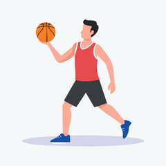 Young Man Dribbling Basketball, Flat Design