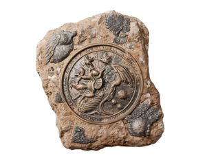 Mystical Stone Plaque with Zodiacal Dragon and Celestial Symbols, a Blend of Ancient Lore and Art
