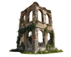 Overgrown Ruins of an Ancient Building Structure, Showing the Effects of Time and Nature