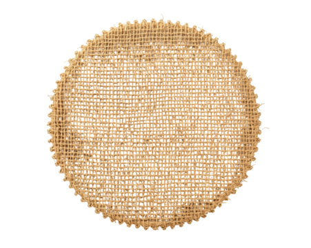 Rustic Burlap Circle on a Clean Isolated Backdrop, Ideal for Mockups, Textures, or Layered Designs