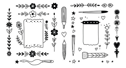 artistic stationery designs with floral patterns and writing tools