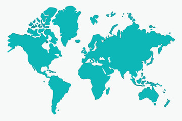 Fototapeta premium Teal colored world map with continents on a white background globe earth