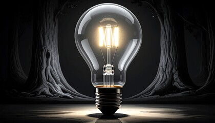 A glowing light bulb illuminates a dark woodland scene, highlighting the concept of finding solutions in challenging situations.