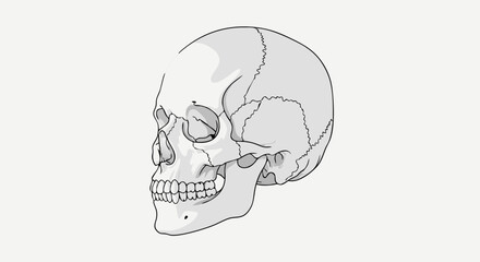 Vector Minimalist Line Art SVG Illustration of Human Skull in Modern Flat Style with Monochrome Gray Palette for Web and Digital Design