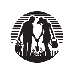couple gardening vector silhouette clip art logo design illustration