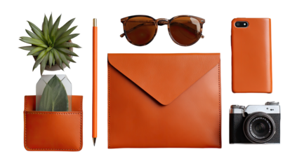 Flat lay of burnt orange accessories