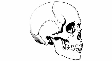 Vector Minimalist Line Art SVG Illustration of Human Skull in Monochrome Style for Web Design and Branding