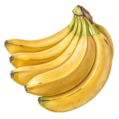 Bunch of Yellow Bananas with Smooth Glossy Peel and Natural Curved Shape Isolated on Transparent PNG Background for Tropical, Food, and Culinary Design