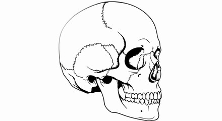 Vector Minimalist Line Art SVG Illustration of Human Skull in Black and White Geometric Style for Medical and Educational Design