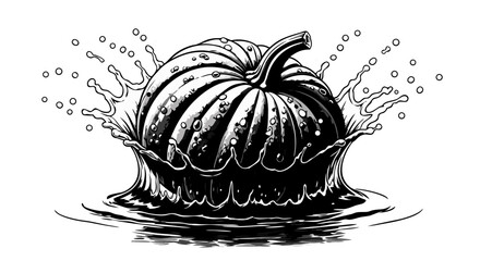 Vector Black and White SVG Illustration of a Pumpkin Splash with Organic Shapes in Minimalist Line Art Style for Autumn and Halloween Themes