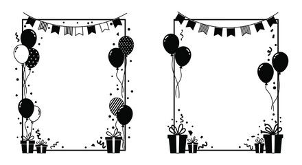 celebratory frames with balloons gifts and festive decorations
