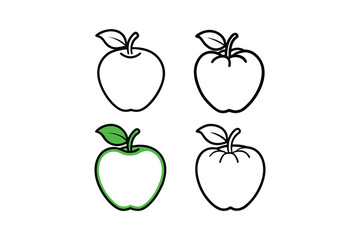 Obraz premium Four stylized apples with one highlighted in green presented as a silhouette isolated on white background