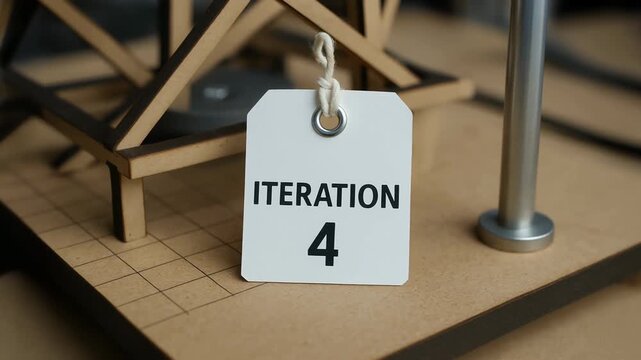 Engineering education innovation iteration prototype model tag label number cardboard wood encouraging iterative development process