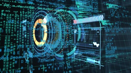 Animation of scope scanning, data processing over computer servers - Powered by Adobe