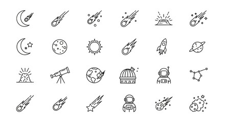 Astronomy Icon Set Collection Minimalistic Line Style Design and Modern Aesthetic