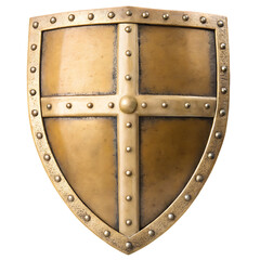 Medieval brass shield with cross design isolated on a transparent background image