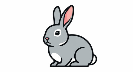 Obraz premium Cute Gray Rabbit with Pink Ears Illustration.