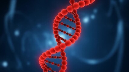 Animated DNA strand spinning against glowing, abstract blue background - Powered by Adobe