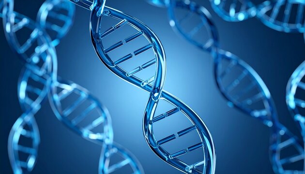 DNA helix background. Blue background with transparent DNA helix. Medicine background. Since. Gene. Molecule. 3d DNA.
