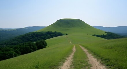 Obraz premium Serene Hilltop Vista A Picturesque Landscape of Rolling Green Hills and a Majestic Summit