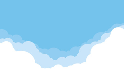 昼の空のベクター背景/青い空と白い雲/シンプルでフラットな空のイラスト