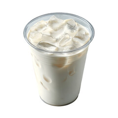 A frosty, creamy beverage in a clear plastic cup