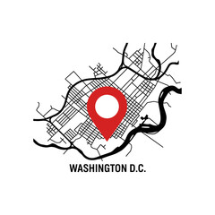 Obraz premium Detailed Washington D.C. Map Outline with Prominent Red Location Marker Illustration
