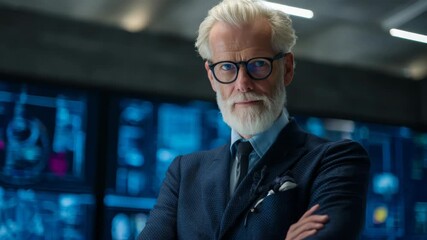 Confident senior businessman with crossed arms in a modern technology environment - Powered by Adobe