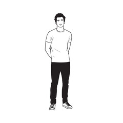 Obraz premium Handsome Man Black and White Illustration Vector Image Male Portrait Fashion Sketch Line Art Design