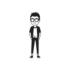 Handsome Man Black and White Illustration Vector Image Male Portrait Fashion Sketch Line Art Design