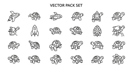 Obraz premium Whimsical turtle-themed icon set with rocket and airplane elements, ideal for playful design