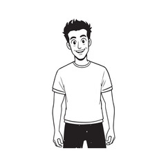 Handsome Man Black and White Illustration Vector Image Male Portrait Fashion Sketch Line Art Design