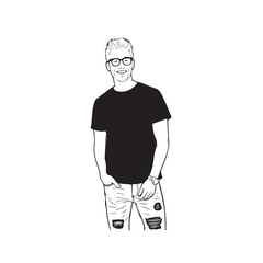 Handsome Man Black and White Illustration Vector Image Male Portrait Fashion Sketch Line Art Design